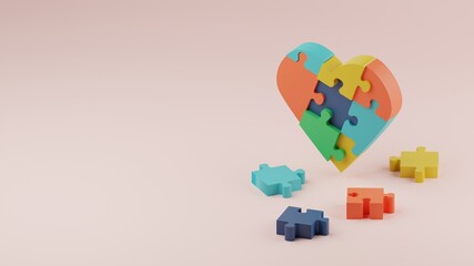 3d heart love puzzle vertical shape premium image