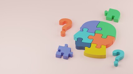 3d question and human puzzle problem solving concept illustration premium image