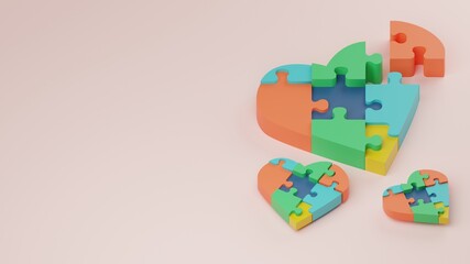 3d piece of heart puzzle and 2 heart puzzle shape premium image