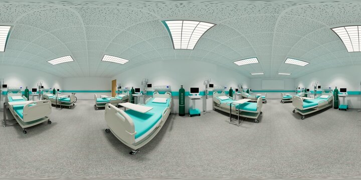 Hospital room with beds .Empty bed  and wheelchair in nursing  a clinic or hospital .3d rendering room and comfortable sofa.Modern hospital,health care concept.