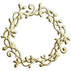 Circular border with golden oak branches. Art Deco style illustration with silhouettes of oak leaves creating a golden circular border.