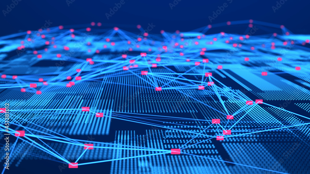 Poster sci-fi background. digital wave with many particles. template for festive presentation. 3d rendering
