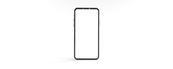3D rendering of mockups Smartphone white screen on white floor, Mobile phone lay down on the ground. Smartphones white screen can be used for commercial advertising, Isolated on white background.