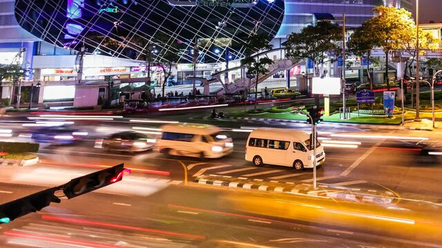 COLORFUL NIGHT TRAFFIC TIME LAPSE - BANGKOK