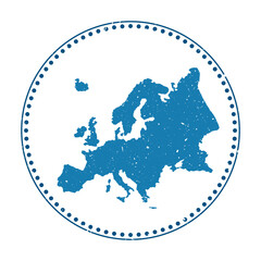 Europe sticker. Travel rubber stamp with map of continent, vector illustration. Can be used as insignia, logotype, label, sticker or badge of the Europe.