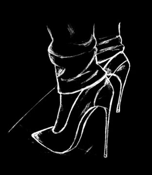 Women's feet shod in high-heeled shoes