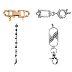 A set of gold and silver locks with stones for jewelry chains and bracelets. For designers and...