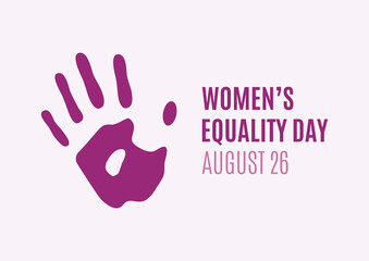 Women's Equality Day Poster with female hand print vector. Female palm of hand purple silhouette icon vector. August 26, important day