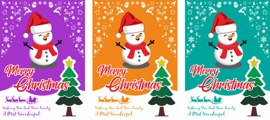christmas card with snowman and gifts