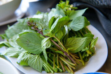 Basil leaves are often used in Vietnamese dishes. Fragrant and delicious health benefits.