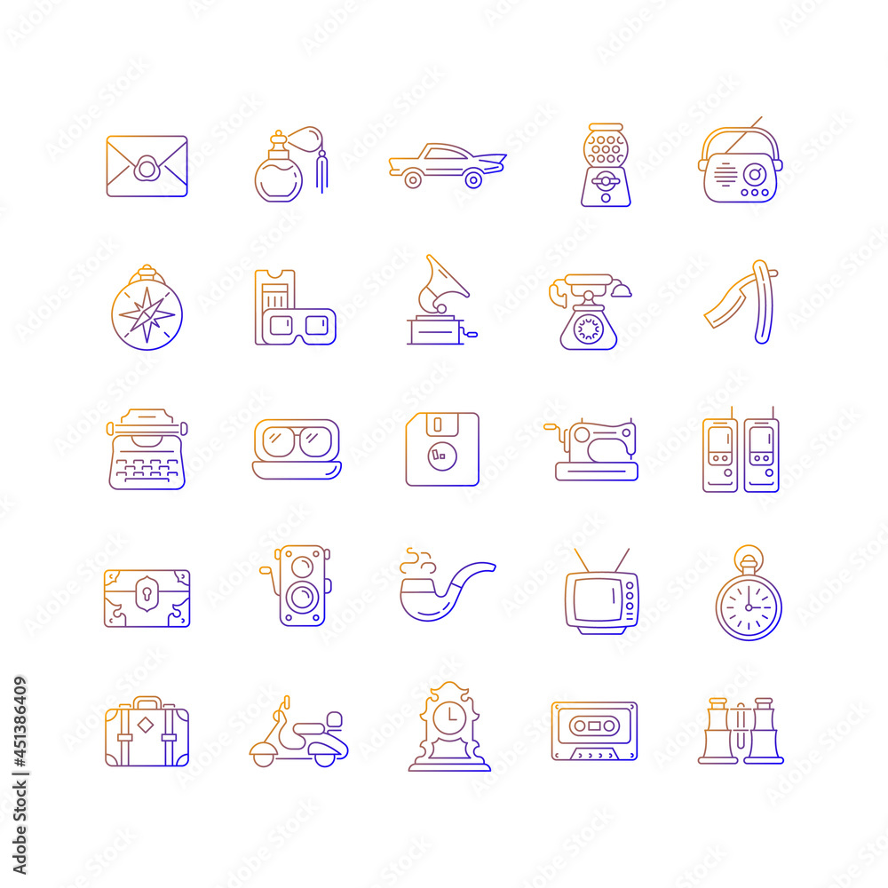 Aufkleber vintage style gradient linear vector icons set. collecting items with historical value. collectable 