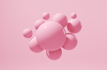 Pink spheres on a pink background. 3d render illustration for ideas.
