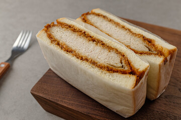 Tonkatsu sandwich with sweet and savory sauce covered with bread