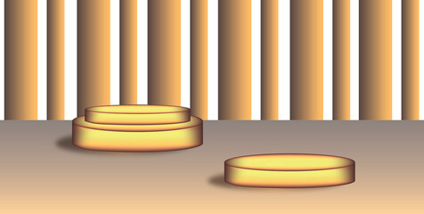 Two golden podiums of different sizes and heights, background and background. Space for text .