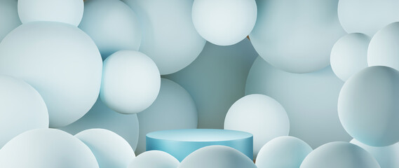 3D rendering of Podium for displaying products, face creams and perfumes background. Mockup for show product.