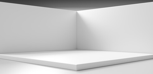 White product background and empty blank space corner room wall abstract minimal modern design display on interior stage platform pedestal podium scene backdrop with studio showcase. 3D rendering. - obrazy, fototapety, plakaty