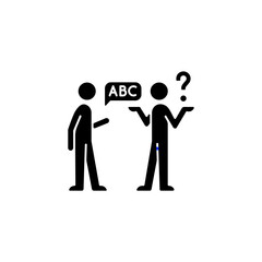 Language barriers black glyph icon. Breakdown in communication. Speaking different languages, dialects. Linguistic barriers. Silhouette symbol on white space. Vector isolated illustration