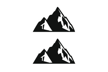 Hand Drawn Mountains Isolated. Vector Illustration Ski Resort Logo. Drawing Camping Element Winter Landscape