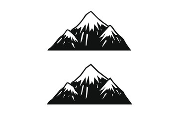 Hand Drawn Mountains Isolated. Vector Illustration Ski Resort Logo. Drawing Camping Element Winter Landscape