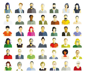 Gruppe von Personen Portrait, Gesichter auf weißem Hintergrund. illustration