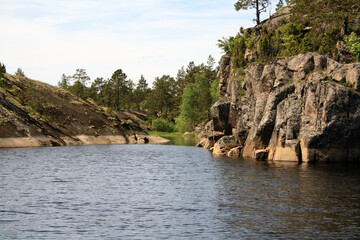 Fjords of the Karelian Isthmus. Rocky islands in the wild. Karelia.