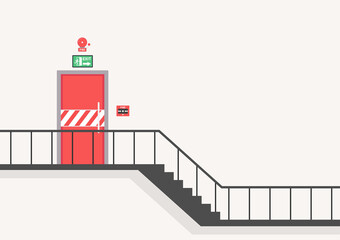 Obraz premium Exit door vector. free space for text. wallpaper. background. fire door. stair. 