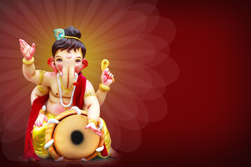 Fototapeta na wymiar Happy Ganesh Chaturthi Greeting Card design with lord ganesha idol