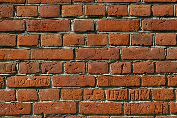 Horizontal part of a brick wall. Brick wall