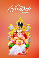 Happy Ganesh Chaturthi Greeting Card design with lord ganesha idol