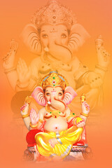 Obraz na płótnie Canvas Happy Ganesh Chaturthi Greeting Card design with lord ganesha idol