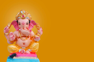 Happy Ganesh Chaturthi Greeting Card design with lord ganesha idol