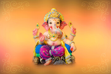 Happy Ganesh Chaturthi Greeting Card design with lord ganesha idol - obrazy, fototapety, plakaty