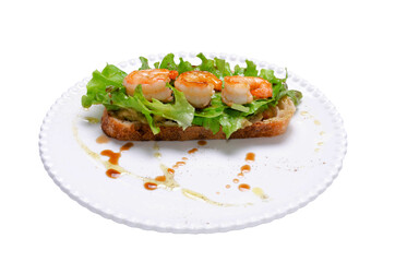 sandwich with shrimp herbs and guacamole sauces