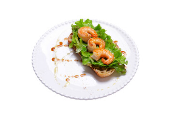 sandwich with shrimp herbs and guacamole sauces