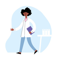 Vector illustration of going african doctor in medical office.