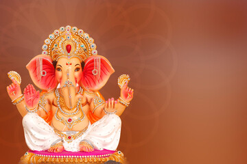 Fototapeta premium Happy Ganesh Chaturthi Greeting Card design with lord ganesha idol