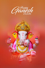 Happy Ganesh Chaturthi Greeting Card design with lord ganesha sclupture