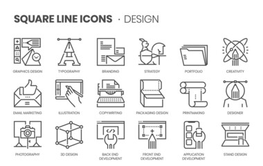 Design elements, square line icon set.