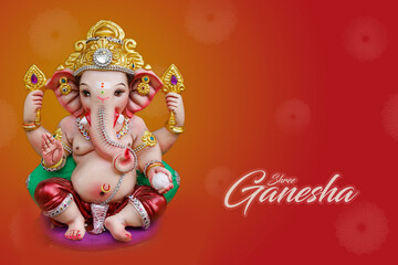 Fototapeta premium Happy Ganesh Chaturthi Greeting Card design with lord ganesha sclupture