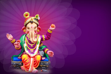 Happy Ganesh Chaturthi Greeting Card design with lord ganesha sclupture