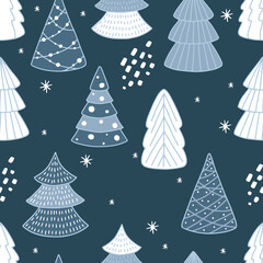 Holiday Seamless Pattern with Christmas tree. Xmas winter background