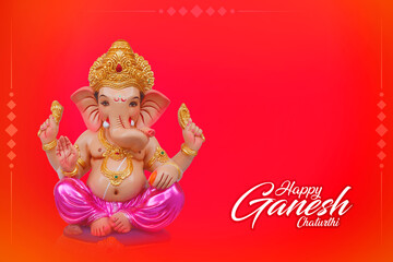 Happy Ganesh Chaturthi Greeting Card design with lord ganesha sclupture