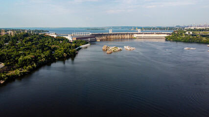 DnepoGES. Zaporozhye hydro power plant on the river Dnepr (Dnipro).