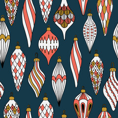 Christmas and Happy New Year seamless pattern with Christmas decorations.