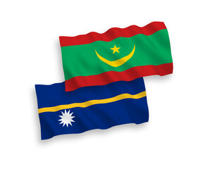 Naklejka premium Flags of Republic of Nauru and Islamic Republic of Mauritania on a white background