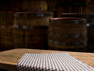 Checkered napkin on wooden background