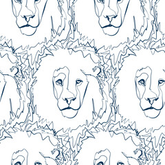 lion animal art line vector modern seamless pattern print white
