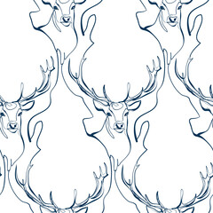 deer animal art line vector modern seamless pattern print white