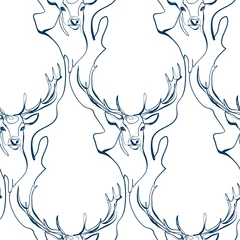 Foto op Plexiglas Bosdieren herten dier kunst lijn vector moderne naadloze patroon print wit