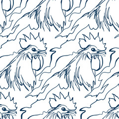 rooster animal art line vector modern seamless pattern print white